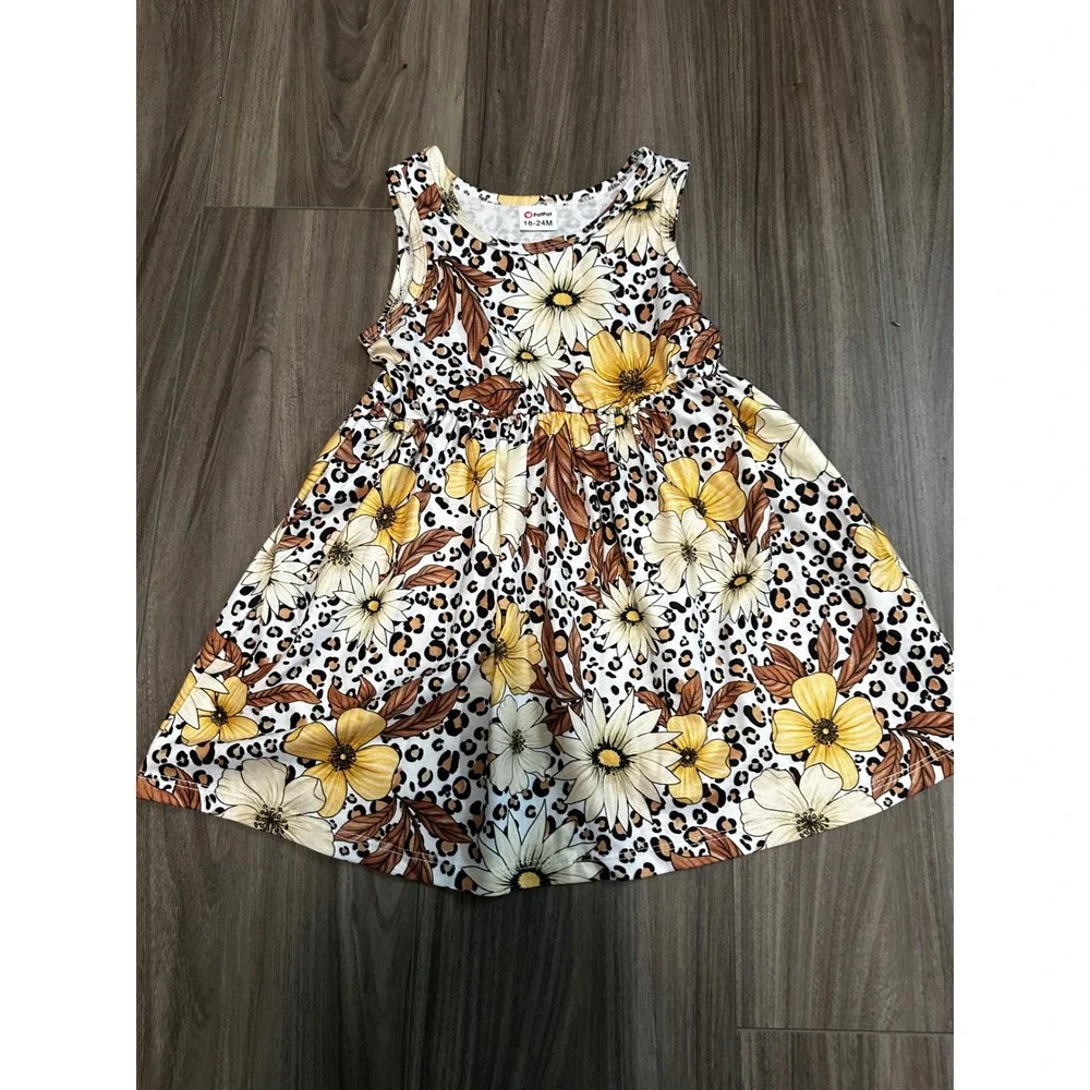 PatPat Floral‎ Leopard Print Dress Sleeveless Casual Summer Outfit 18-24M